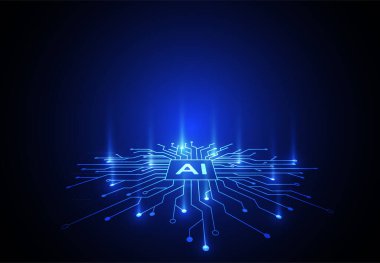Artificial intelligence chipset on circuit board in futuristic concept technology artwork for web, banner, card, cover. Vector illustration
