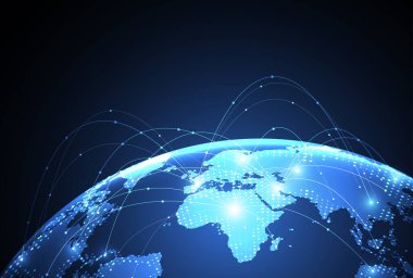 Genel ağ bağlantısı. Küresel iş dünyasının dünya haritası ve kompozisyon kavramı. Vektör İllüstrasyonu