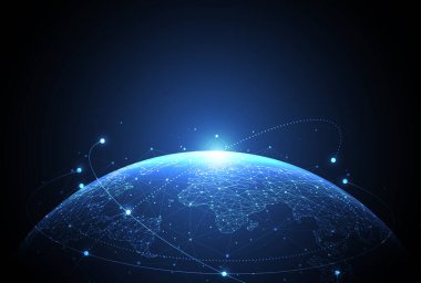 Genel ağ bağlantısı. Küresel iş dünyasının dünya haritası ve kompozisyon kavramı. Vektör İllüstrasyonu