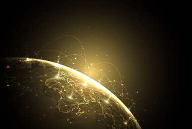 Genel ağ bağlantısı. Küresel iş dünyasının dünya haritası ve kompozisyon kavramı. Vektör İllüstrasyonu