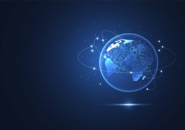 Genel ağ bağlantısı. Küresel iş dünyasının dünya haritası ve kompozisyon kavramı. Vektör İllüstrasyonu