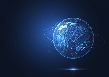 Genel ağ bağlantısı. Küresel iş dünyasının dünya haritası ve kompozisyon kavramı. Vektör İllüstrasyonu