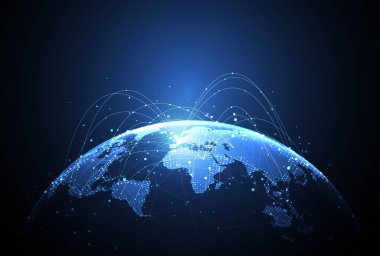 Genel ağ bağlantısı. Küresel iş dünyasının dünya haritası ve kompozisyon kavramı. Vektör İllüstrasyonu