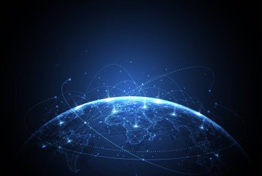 Genel ağ bağlantısı. Küresel iş dünyasının dünya haritası ve kompozisyon kavramı. Vektör İllüstrasyonu