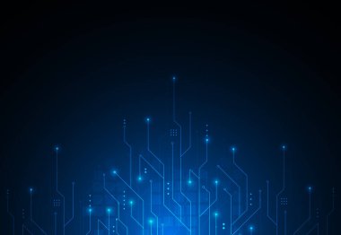 Teknoloji devre kartı dokusuyla soyut bir arkaplan. Yapay zeka elektronik levhası. İletişim ve mühendislik konsepti. Vektör illüstrasyonu