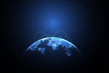 Genel ağ bağlantısı. Küresel iş dünyasının dünya haritası ve kompozisyon kavramı. Vektör İllüstrasyonu