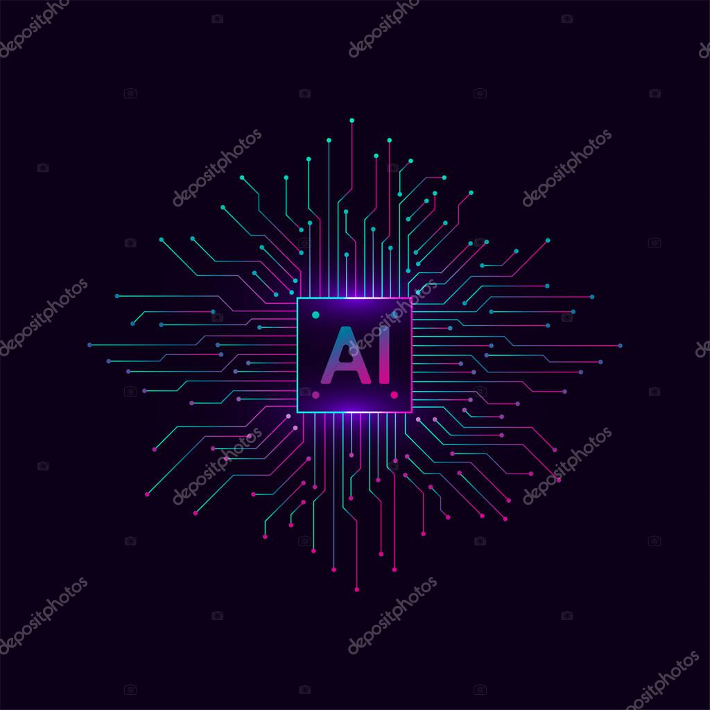 Artificial intelligence circuit line style. Machine learning design. Smart network digital technology. AI. Vector illustration