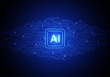 Artificial intelligence chipset on circuit board in futuristic concept technology artwork for web, banner, card, cover. Vector illustration