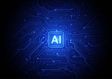 Artificial intelligence chipset on circuit board in futuristic concept technology artwork for web, banner, card, cover. Vector illustration clipart