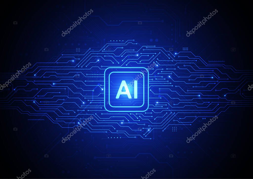 Artificial intelligence chipset on circuit board in futuristic concept technology artwork for web, banner, card, cover. Vector illustration