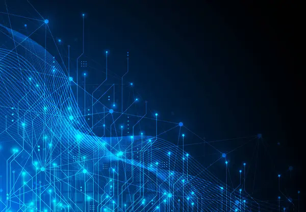 Teknoloji devre kartı dokusuyla soyut bir arkaplan. Yapay zeka elektronik levhası. İletişim ve mühendislik konsepti. Vektör illüstrasyonu