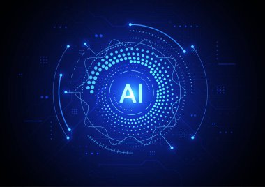 Artificial intelligence chipset on circuit board in futuristic concept technology artwork for web, banner, card, cover. Vector illustration