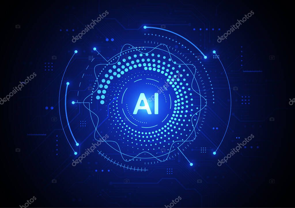 Artificial intelligence chipset on circuit board in futuristic concept technology artwork for web, banner, card, cover. Vector illustration