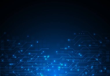 Teknoloji devre kartı dokusuyla soyut bir arkaplan. Yapay zeka elektronik levhası. İletişim ve mühendislik konsepti. Vektör illüstrasyonu
