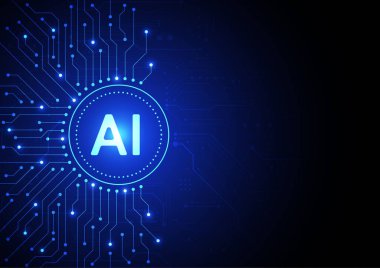 Yapay zeka devre kartında gelecek teknolojisi konsepti web, pankart, kapak için sanat eserleri. Vektör illüstrasyonu