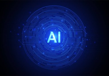 Yapay zeka çemberi, fütüristik konsept teknoloji sanat çalışmasında. İletişim ve veri ağı. Vektör illüstrasyonu