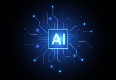 Artificial intelligence chipset on circuit board in futuristic concept technology artwork for web, banner, card, cover. Vector illustration