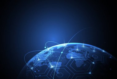 Genel ağ bağlantısı. Küresel iş dünyasının dünya haritası ve kompozisyon kavramı. Vektör İllüstrasyonu