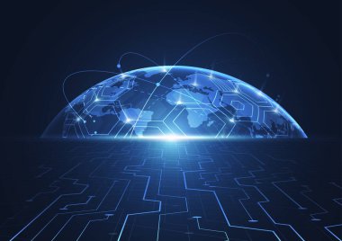 Genel ağ bağlantısı. Küresel iş dünyasının dünya haritası ve kompozisyon kavramı. Vektör İllüstrasyonu