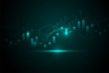 Soyut trend iş mumu çizelgesi, borsa yatırımının yeşil arka plan tasarımı ticaretinin grafiği. Tam üstüne bastın. Vektör illüstrasyonu