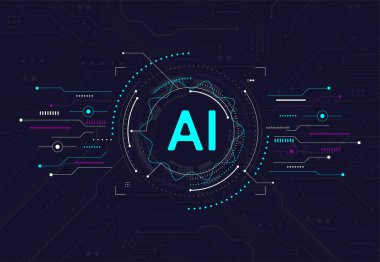 Artificial intelligence chipset on circuit board in futuristic concept technology artwork for web, banner, card, cover. Vector illustration