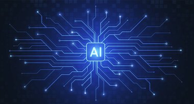 Artificial intelligence chipset on circuit board in futuristic concept technology artwork for web, banner, card, cover. Vector illustration