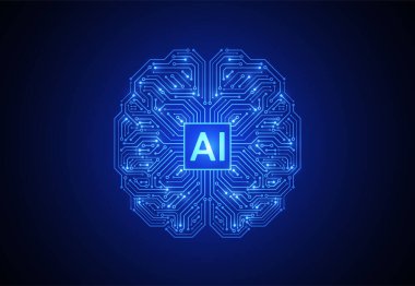 İnternet, afiş, kart, kapak için fütüristik konsept teknoloji sanatında devre kartında beyin yongası olan yapay zeka. Vektör illüstrasyonu