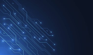 Soyut mavi parlayan hat teknolojisi devre kartı tasarımı. İletişim nokta ve çizgi hızında internet kavramı. Vektör illüstrasyonu