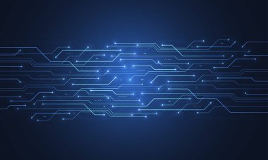 Soyut mavi parlayan hat teknolojisi devre kartı tasarımı. İletişim nokta ve çizgi hızında internet kavramı. Vektör illüstrasyonu