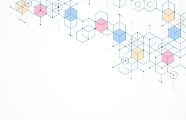 Abstract geometric boxes pattern dot line connection background. Modern technology with square mesh. Geometric on white background with lines. Cube cell. Vector illustration