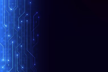 Soyut mavi parlayan hat teknolojisi devre kartı tasarımı. İletişim nokta ve çizgi hızında internet kavramı. Vektör illüstrasyonu