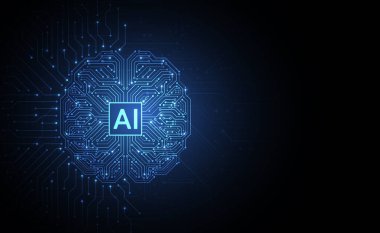 İnternet ikonları konsept devre tasarımı ile beyin ağ hesaplama bağlantısı olan yapay zeka. Dijital veri dönüştür, indir ve yükle. Bulut teknoloji ağı. Vektör illüstrasyonu