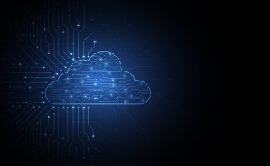 İnternet simgeleri konsept devre tasarımı ile bulut ağ hesaplama bağlantısı. Dijital veri dönüştür, indir ve yükle. Bulut teknoloji ağı. Vektör illüstrasyonu