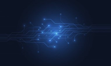 Soyut mavi parlayan hat teknolojisi devre kartı tasarımı. İletişim nokta ve çizgi hızında internet kavramı. Vektör illüstrasyonu