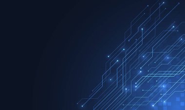 Soyut mavi parlayan hat teknolojisi devre kartı tasarımı. İletişim nokta ve çizgi hızında internet kavramı. Vektör illüstrasyonu
