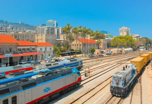 Haifa Israël Mei 2023 Moderne Diesellocomotieven Het Openluchtgedeelte Van Het — Stockfoto