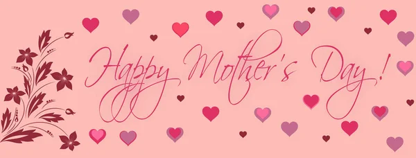 Happy Mother\'s Day written in english in pink with pink hearts and arabesque in a pink background