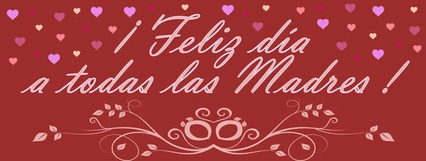 Piros Kártya Boldog Anyák Napjára Spanyolul Rózsaszín Betűtípussal Rózsaszín Szívvel — Stock Fotó