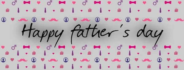 Szara Kartka Dzień Ojca Mnóstwem Różowych Fioletowych Fioletowych Symboli Serce — Zdjęcie stockowe