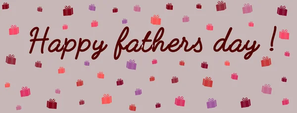 Grey card for Happy Father\'s Day in english with a lot of pink, red and purple gift packs