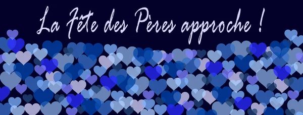 Námořní Modrá Karta Den Otců Francouzštině Spoustou Modrých Bílých Srdcí — Stock fotografie