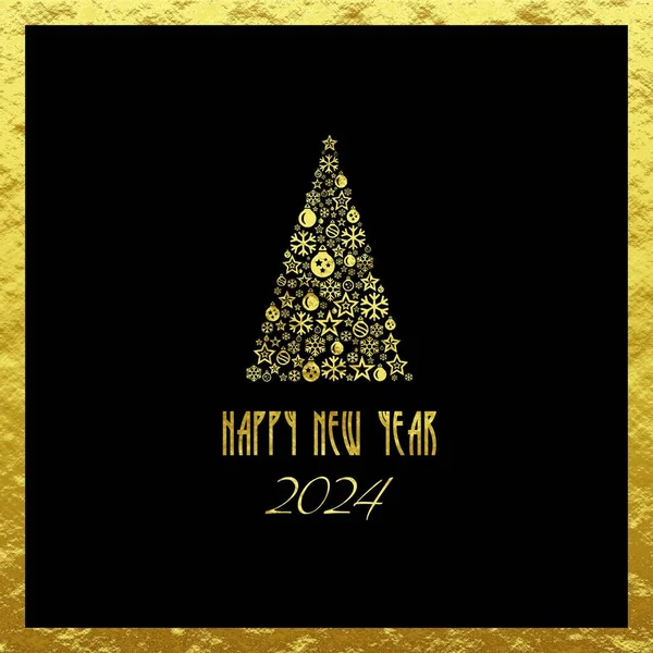 Golden Black Squared Wish Card New Year 2024 Written English — Stock Photo, Image