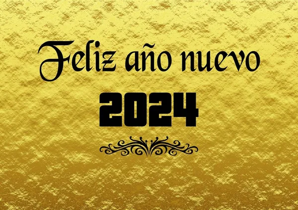 Golden Wish Card New Year 2024 Spanyolul Írva Fekete Betűtípussal Stock Fotó