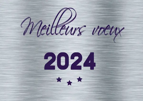 Ezüst Kívánság Kártya 2024 Írt Francia Lila Csillagos Meilleurs Voeux Stock Kép