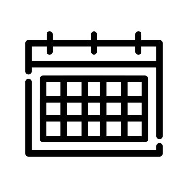 Takvim simgesi vektörü. İnce çizgi işareti. İzole edilmiş kontür sembolü gösterimi