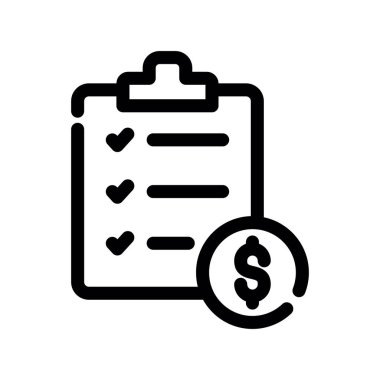 İşaretli kontrol listesi ve para simgesi vektör çizgisi sembolü