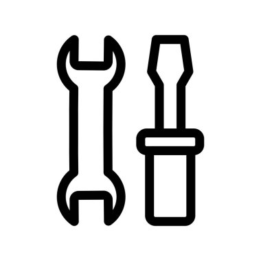 Tornavida ve anahtar ikonu. Beyaz arkaplanda izole edilmiş web tasarımı için vektör simgeleri dizisi