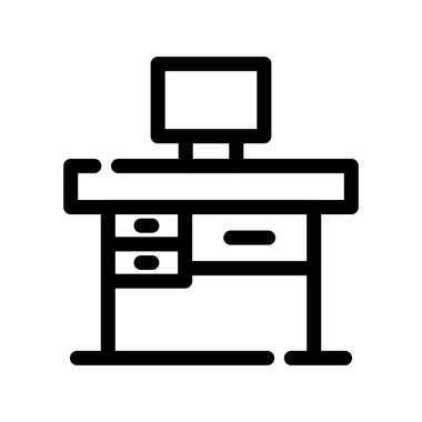 Bilgisayar masası ikon vektörü. İnce çizgi işareti. izole edilmiş sınır sembolü çizimi