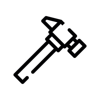 Çekiç Simgesi Vektörü. İnce çizgi işareti. İzole edilmiş kontür sembolü gösterimi