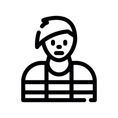 Beyzbol ikon vektörü olan bir çocuk. İnce çizgi işareti. izole edilmiş sınır sembolü çizimi